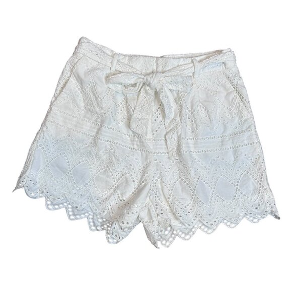 Express White Midi High Waist Lace Belted 100% Cotton Shorts Size 10 - Picture 1 of 9